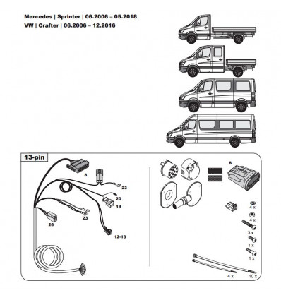 Штатная электрика к фаркопу на Mercedes-Benz Sprinter/Volkswagen Crafter WYR232113R-T