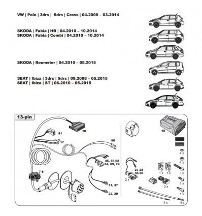 Штатная электрика к фаркопу на Seat/Skoda/Volkswagen WYR423613R-T