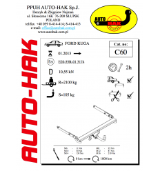 Фаркоп на Ford Kuga C 60