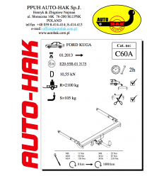 Фаркоп на Ford Kuga C 60A