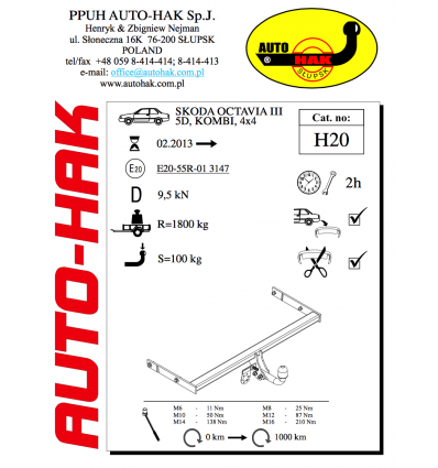 Фаркоп на Skoda Octavia H 20