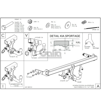 Оцинкованный фаркоп на Kia Sportage H120A