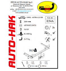 Фаркоп на Opel Astra J E 54A