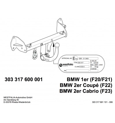 Фаркоп на BMW 1 303317600001