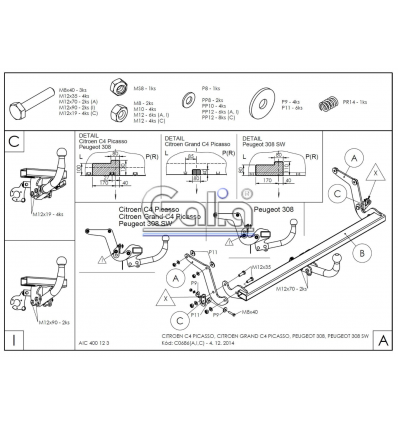 Оцинкованный фаркоп на Citroen C4 Picasso C068C