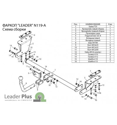 Фаркоп на Nissan Tiida N119-A