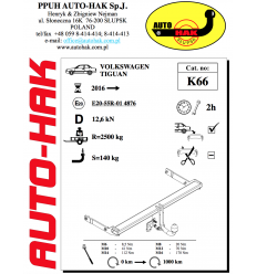 Фаркоп на Volkswagen Tiguan K 66