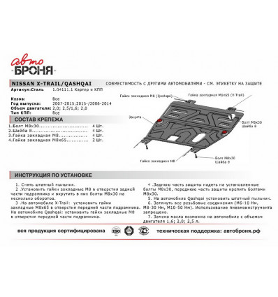 Защита картера и КПП Nissan Qashqai 111.04111.1