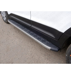 Пороги алюминиевые с пластиковой накладкой (карбон серые) на Hyundai Creta HYUNCRE16-06GR 