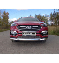 Защита передняя нижняя (овальная длинная с ДХО) на Hyundai Santa Fe HYUNSF4WD15-03