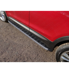Пороги алюминиевые с пластиковой накладкой (карбон серые) на Hyundai Santa Fe HYUNSF4WD15-20GR 