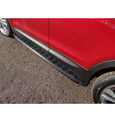 Пороги алюминиевые с пластиковой накладкой (карбон черные) на Hyundai Santa Fe HYUNSF4WD15-20BL 