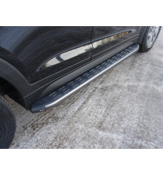 Пороги алюминиевые с пластиковой накладкой (карбон серые) на Hyundai Tucson HYUNTUC15-10GR