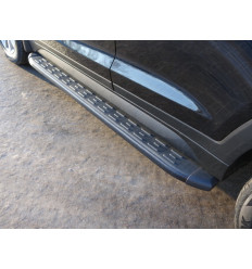Пороги алюминиевые с пластиковой накладкой (карбон черные) на Hyundai Tucson HYUNTUC15-10BL