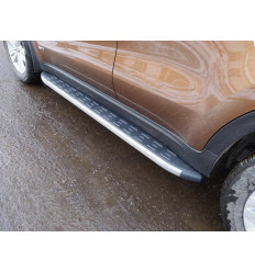 Пороги алюминиевые с пластиковой накладкой (карбон серые) на Kia Sportage KIASPORT16-16GR 