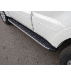 Пороги алюминиевые с пластиковой накладкой (карбон серые) на Mitsubishi Pajero MITPAJ414-17GR 
