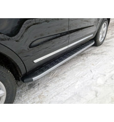 Пороги алюминиевые с пластиковой накладкой (карбон серебро) на Ford Explorer FOREXPL16-13SL