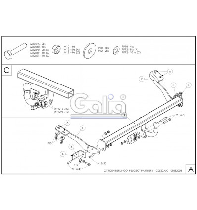 Оцинкованный фаркоп на Peugeot Partner C052C