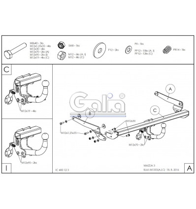 Оцинкованный фаркоп на Mazda 3 M135A