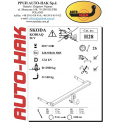 Фаркоп на Skoda Kodiaq H 28