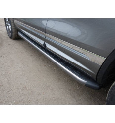 Пороги алюминиевые с пластиковой накладкой (карбон серые) на Volkswagen Touareg VWTOUARRL14-08GR 
