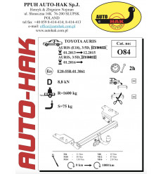 Фаркоп на Toyota Auris 0 84