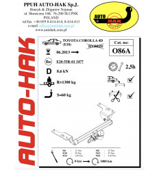 Фаркоп на Toyota Corolla 0 86A