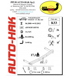 Фаркоп на Volkswagen Passat CC K 53