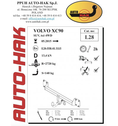 Фаркоп на Volvo XC90 L 28