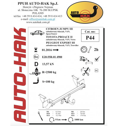 Фаркоп на Toyota Proace P 44