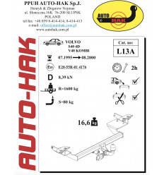 Фаркоп на Volvo V40 L 13A