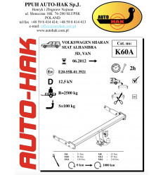 Фаркоп на Seat Alhambra K 60A