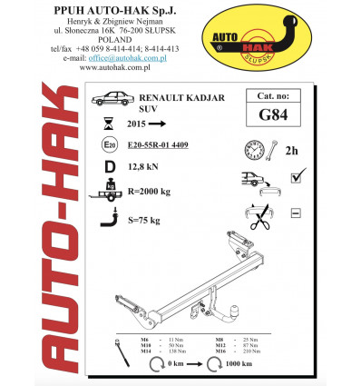 Фаркоп на Renailt Kadjar G 84