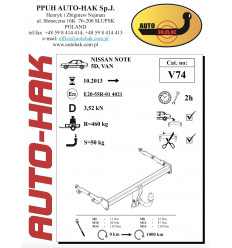 Фаркоп на Nissan Note V 74