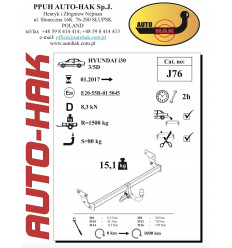 Фаркоп на Hyundai i30 J 76