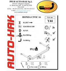 Фаркоп на Honda Civic Y 44