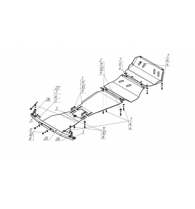Усиленная защита картера, кпп, радиатора, пер. дифференциала, разд. коробки для Mitsubishi Pajero Sport 11336