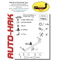 Фаркоп на Nissan Qashqai V 66A