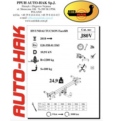 Фаркоп на Hyundai Tucson J 80V