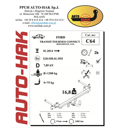 Фаркоп на Ford Tourneo Connect C 64