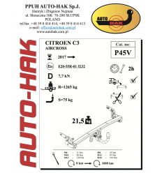 Фаркоп на Citroen C3 Aircross P 45V