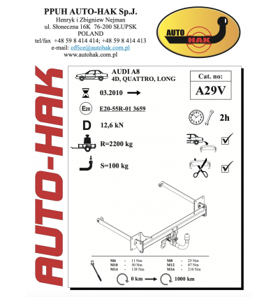 Фаркоп на Audi A8 A 29V