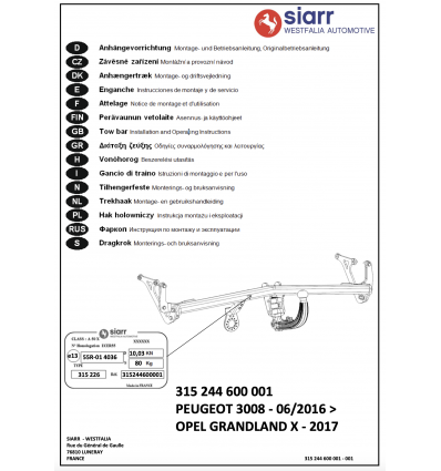 Фаркоп на Citroen C5 Aircross 315244600001