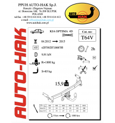 Фаркоп на Kia Optima T 64V