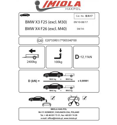 Фаркоп на BMW X3-Series B/A17